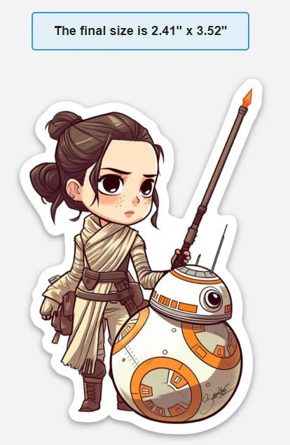 Dynamic Duo: Rey and BB-8 Sticker by Sutton Kane