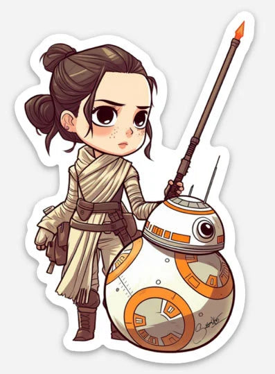 Dynamic Duo: Rey and BB-8 Sticker by Sutton Kane
