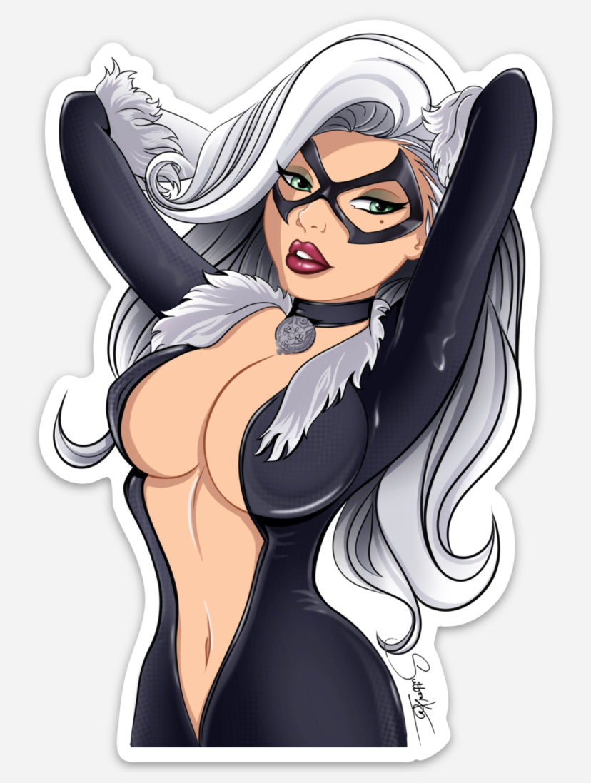 Sleek Black Cat Sticker by Sutton Kane
